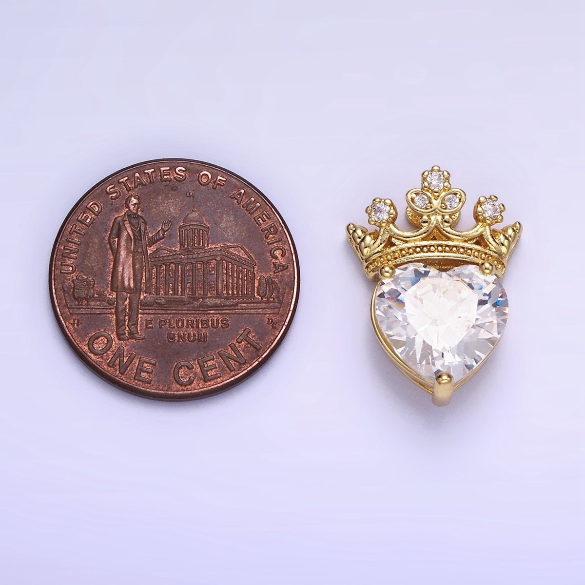 Dainty Cubic Heart Bead with Clear CZ Crown Bead Spacer for Bracelet AA1190