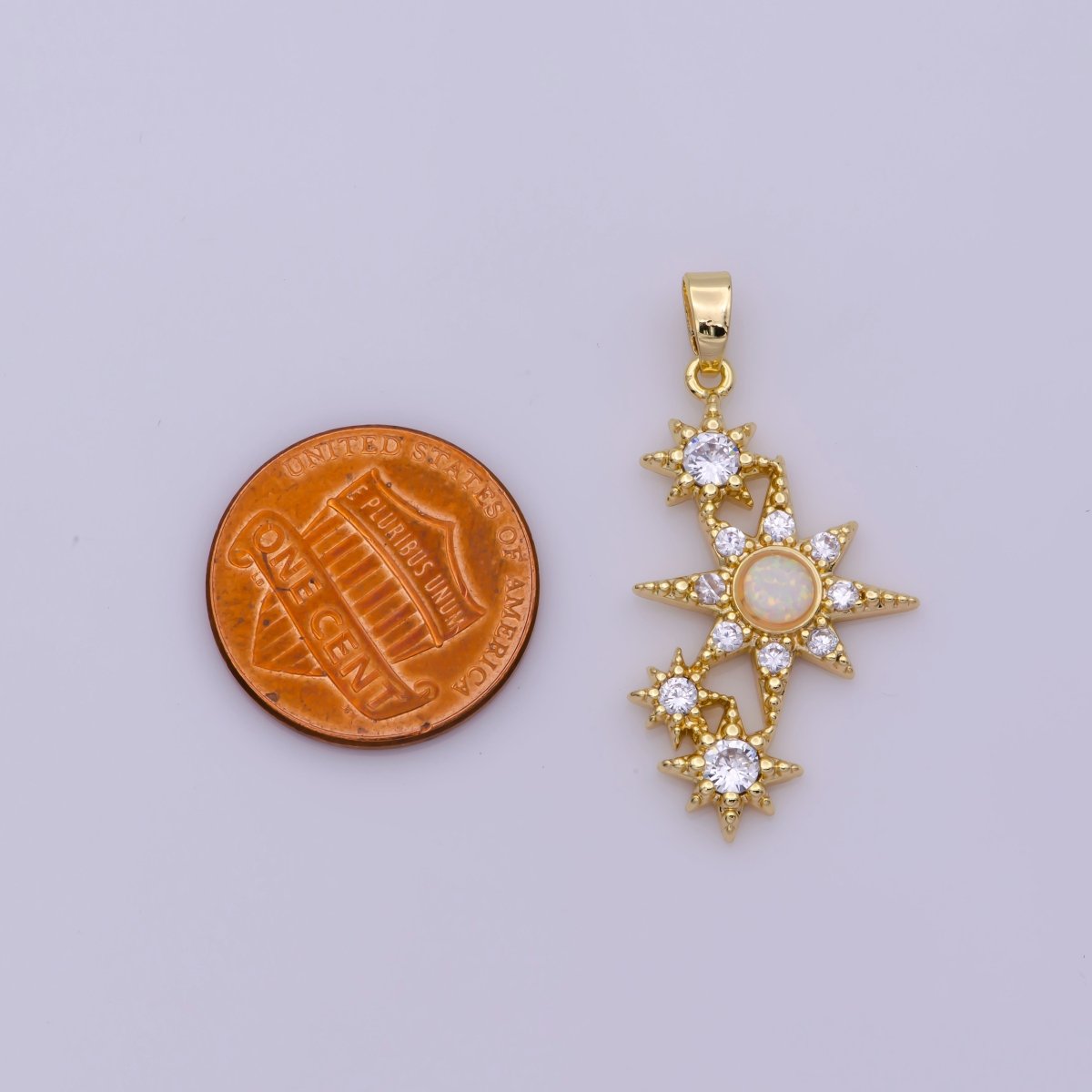 Dainty Cubic Opal Stone Gold Filled North Star Charm Necklace Starburst Charm Necklace, Earring Bracelet Component N-499 N-500