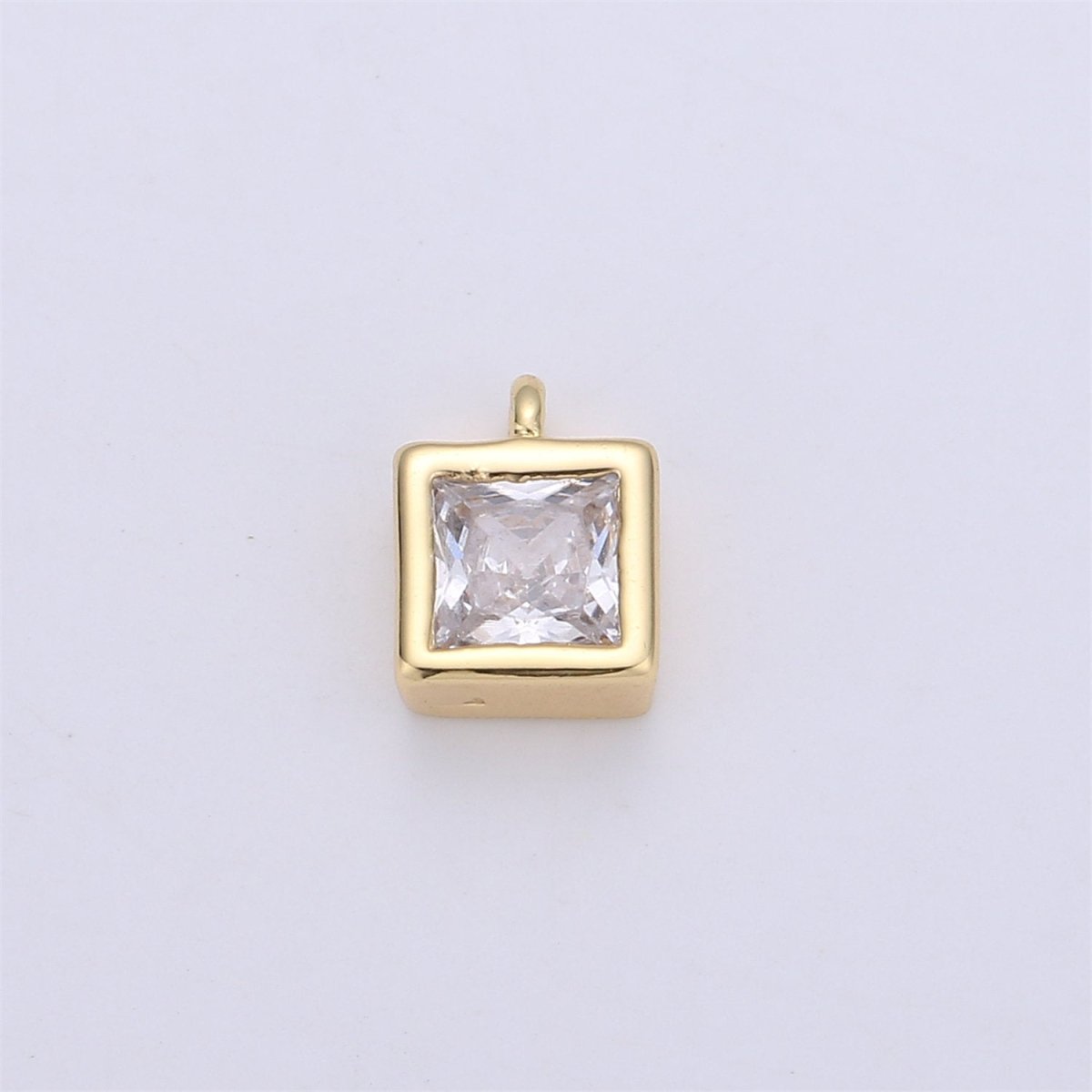 14K Gold Filled Clear CZ Square Cube Charm | C677