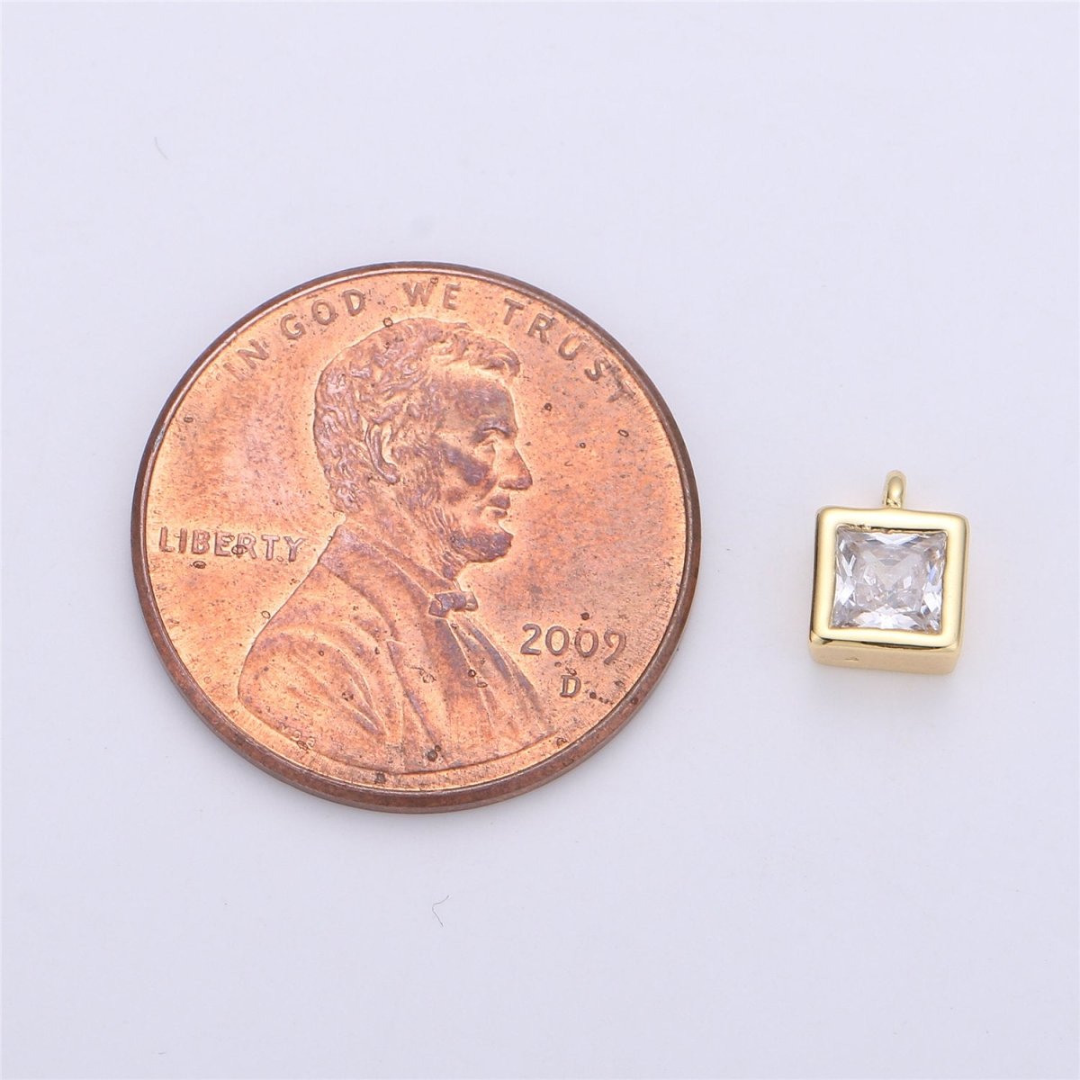 14K Gold Filled Clear CZ Square Cube Charm | C677