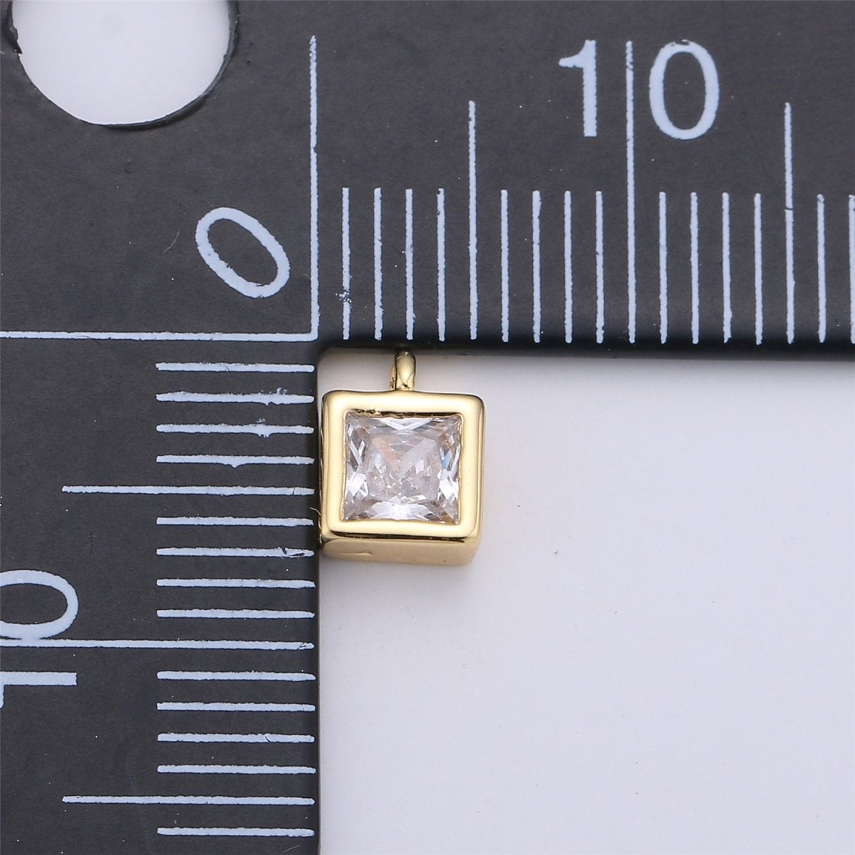 14K Gold Filled Clear CZ Square Cube Charm | C677