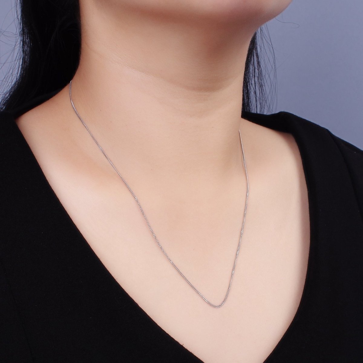 Dainty Curb Chain Necklace Stainless Steel 20 inch Necklace in Silver | WA-2388