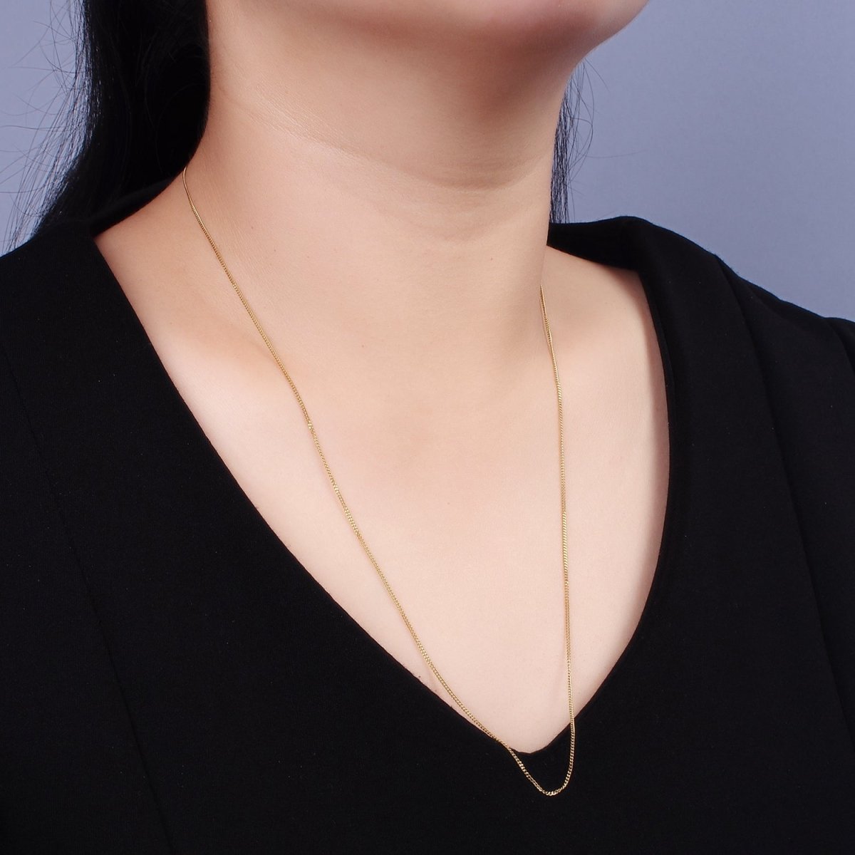 Dainty Curb Chain Necklace Stainless Steel 23.8 inch Necklace in Gold | WA-2360