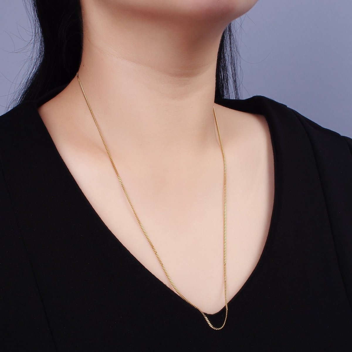 Dainty Curb Chain Necklace Stainless Steel 23.8 inch Necklace in Gold | WA-2361