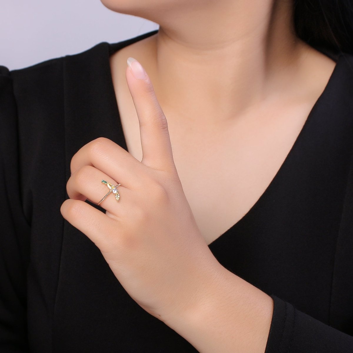 Dainty Cute Banana CZ Bubble Band Adjustable Ring  O-324