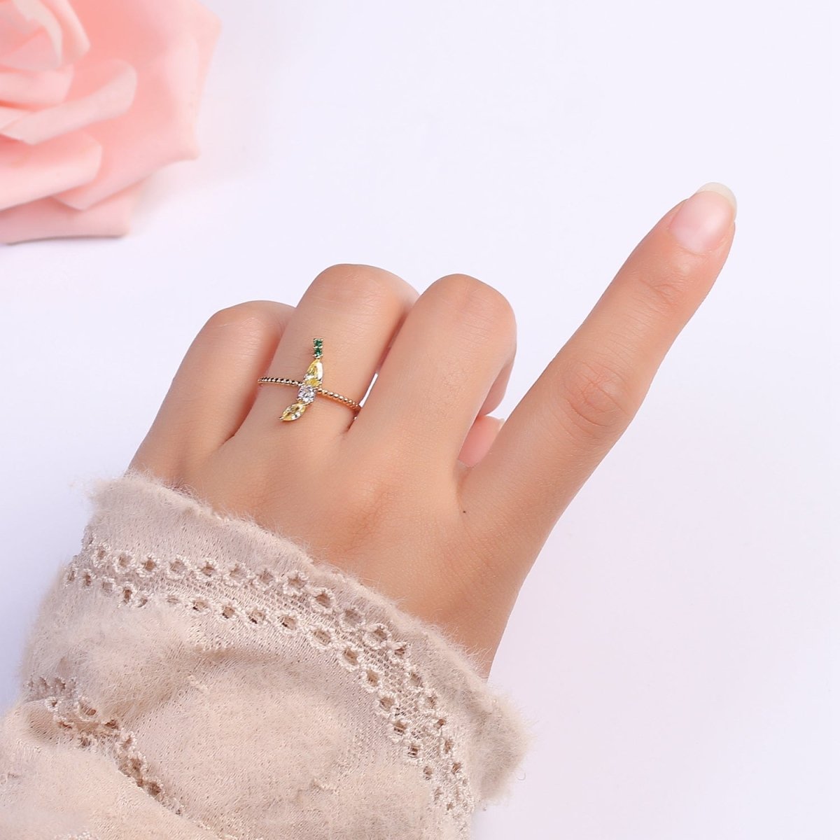Dainty Cute Banana CZ Bubble Band Adjustable Ring  O-324