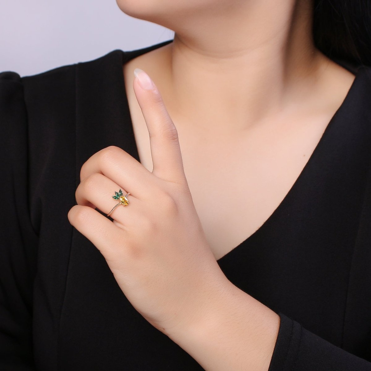 Dainty Cute Pineapple CZ Bubble Band Adjustable Ring O-323