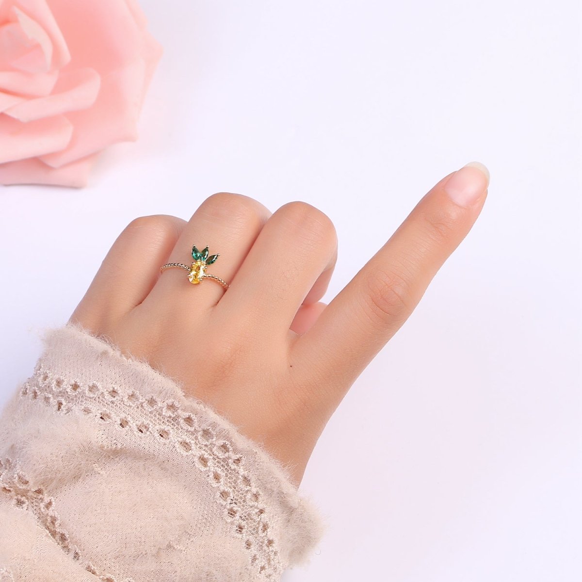 Dainty Cute Pineapple CZ Bubble Band Adjustable Ring O-323
