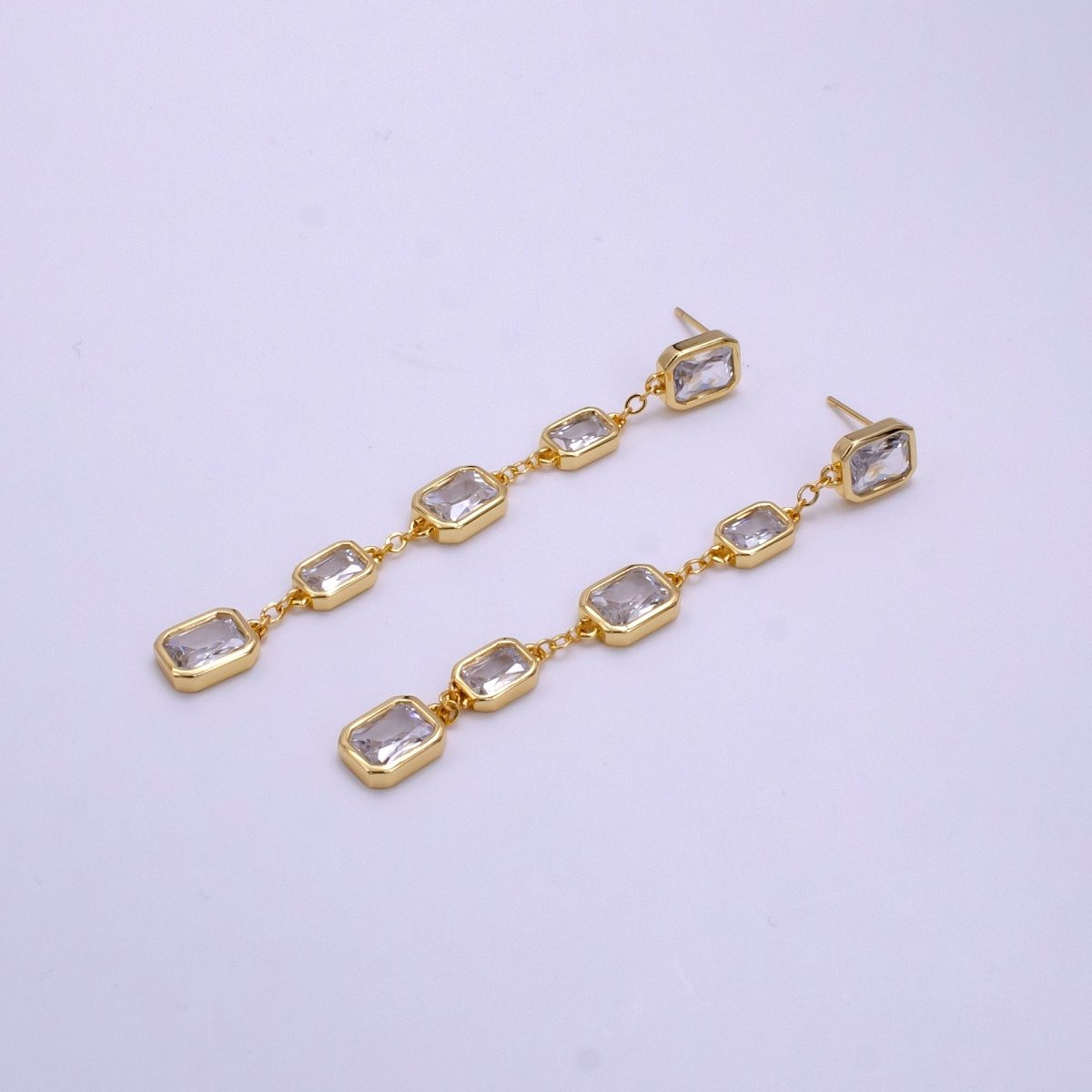 Dainty cz Bezel Emerald Cut Moissanite Stud Earring Drop Dangle Earring 16K Gold Filled Earring V-186