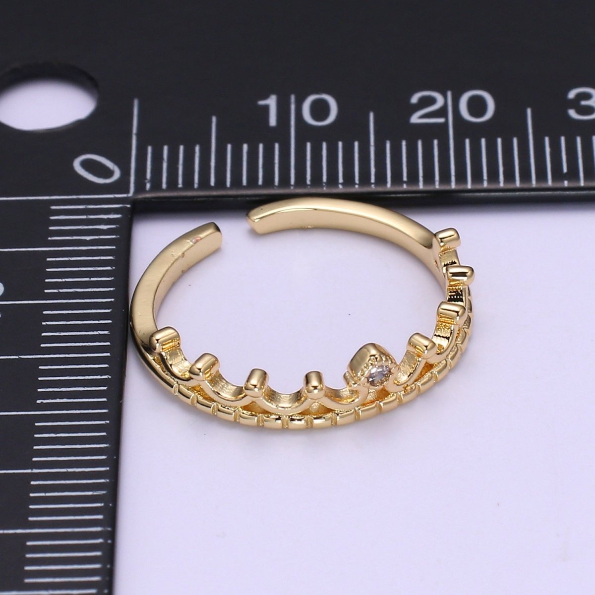 Dainty Cz Crown Ring, Stacking Rings, Thin Open Adjustable Ring O-956