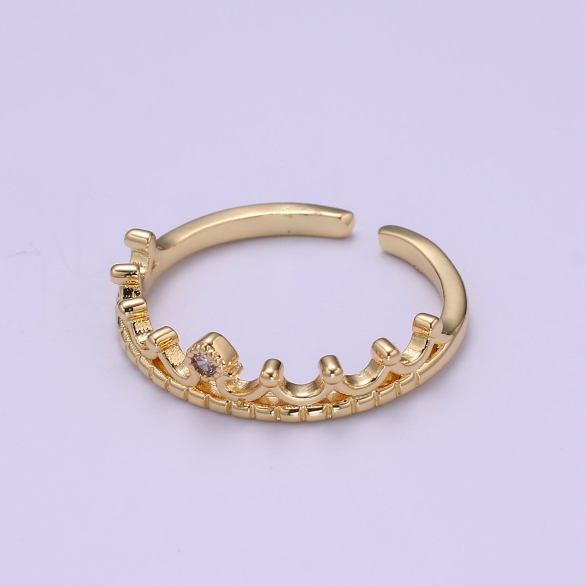 Dainty Cz Crown Ring, Stacking Rings, Thin Open Adjustable Ring O-956