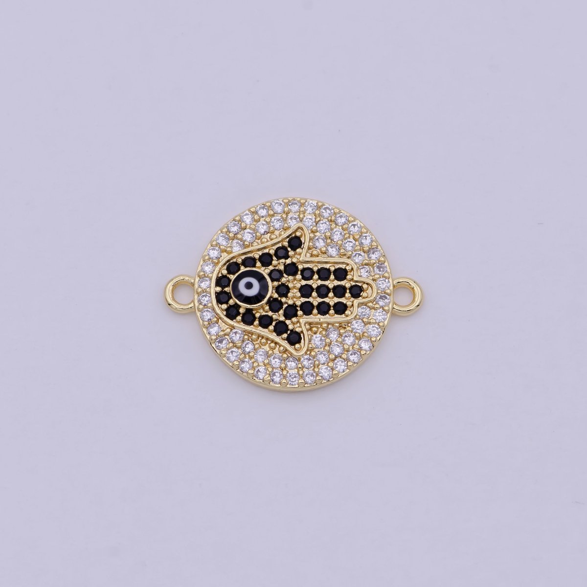 Dainty Cz Gold Hamsa Hand Cubic Hand of Fatima Charm Connector for Link connector Bracelet, Necklace Component F-015