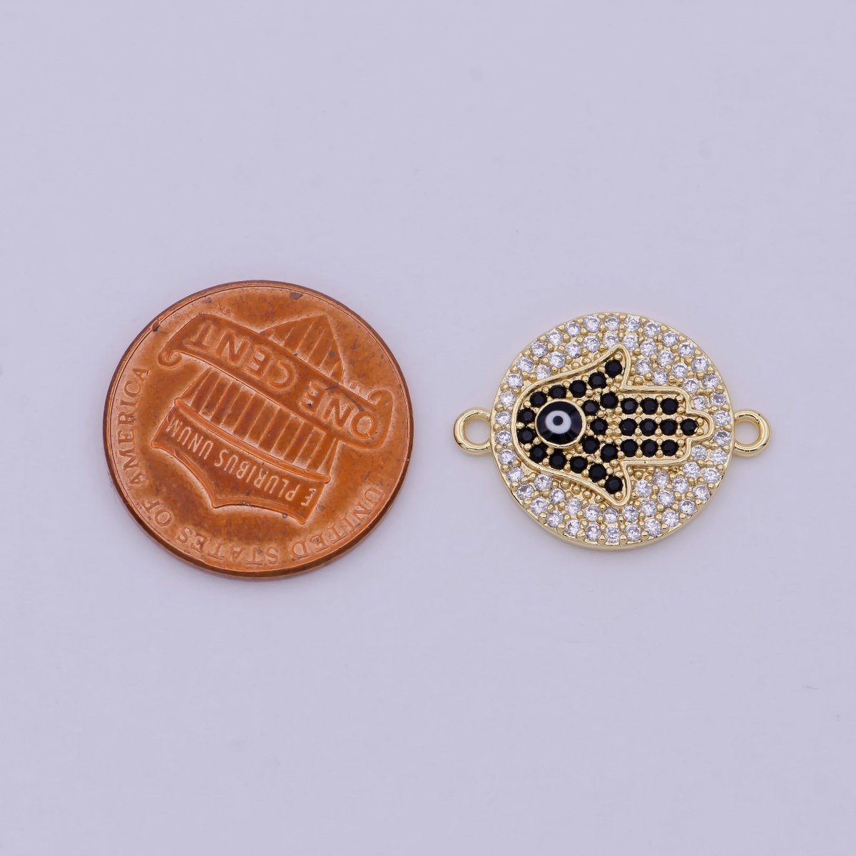 Dainty Cz Gold Hamsa Hand Cubic Hand of Fatima Charm Connector for Link connector Bracelet, Necklace Component F-015