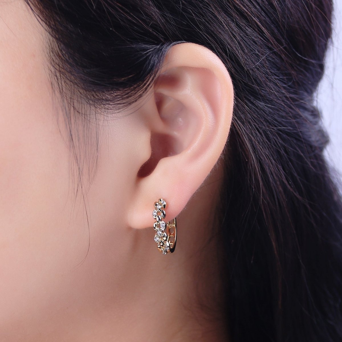 Dainty CZ Hoop Earrings • 14k Filled Gold Dainty Earrings • Huggie Hoops Earrings • 20mm Hoop Earrings • Minimalist Earrings • Gift for Her T-297