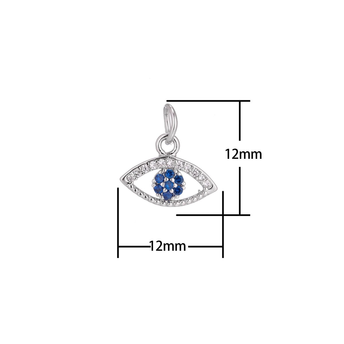 Dainty Delicate Tiny Evil Eye Charm Protection Necklace Micro Pave CZ Cubic Zirconia Blue Evil Eye Pendant 18kt Gold Filled / White Gold C-156