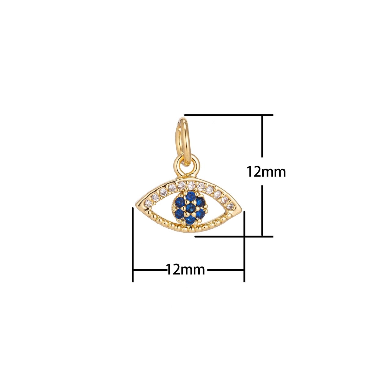 Dainty Delicate Tiny Evil Eye Charm Protection Necklace Micro Pave CZ Cubic Zirconia Blue Evil Eye Pendant 18kt Gold Filled / White Gold C-156