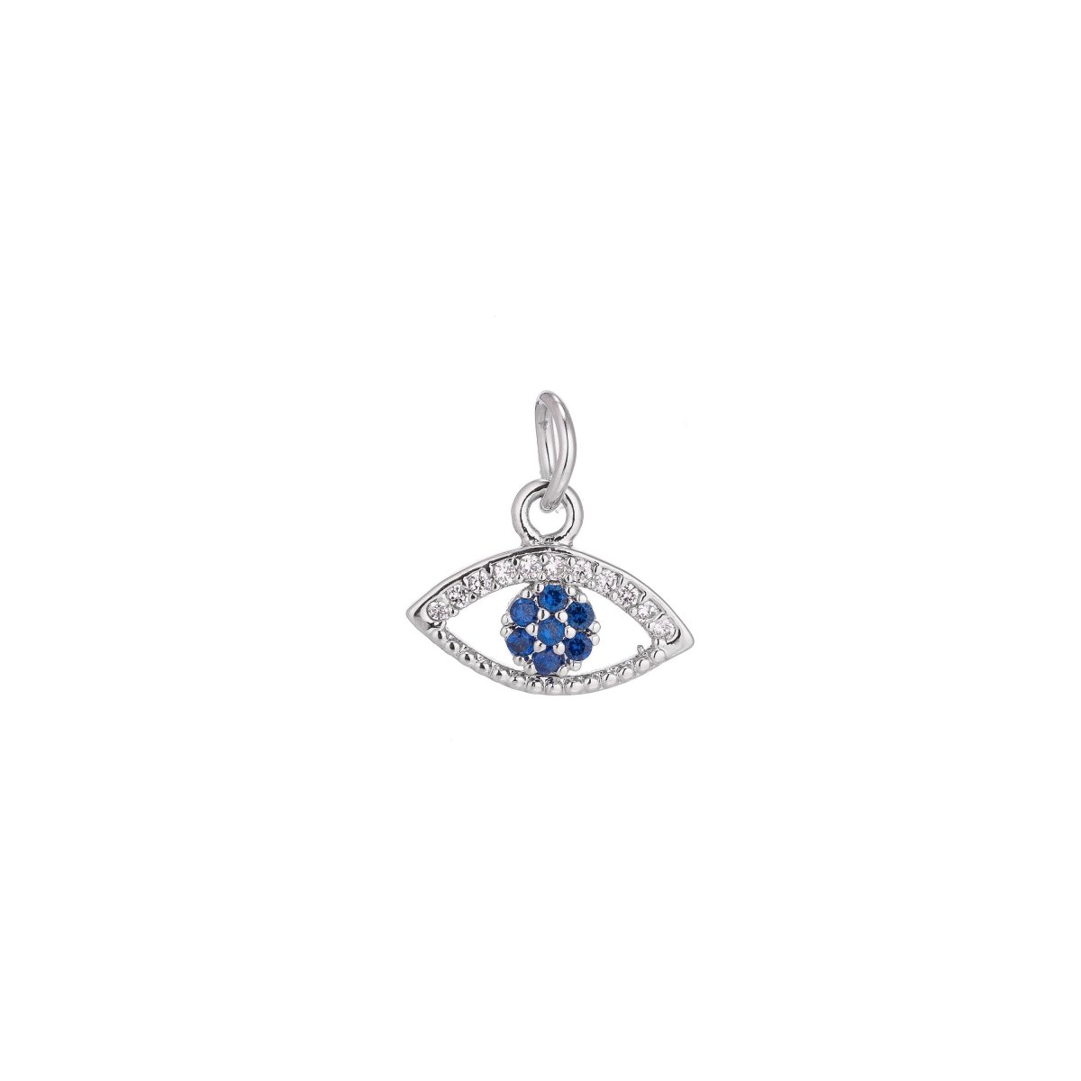 Dainty Delicate Tiny Evil Eye Charm Protection Necklace Micro Pave CZ Cubic Zirconia Blue Evil Eye Pendant 18kt Gold Filled / White Gold C-156