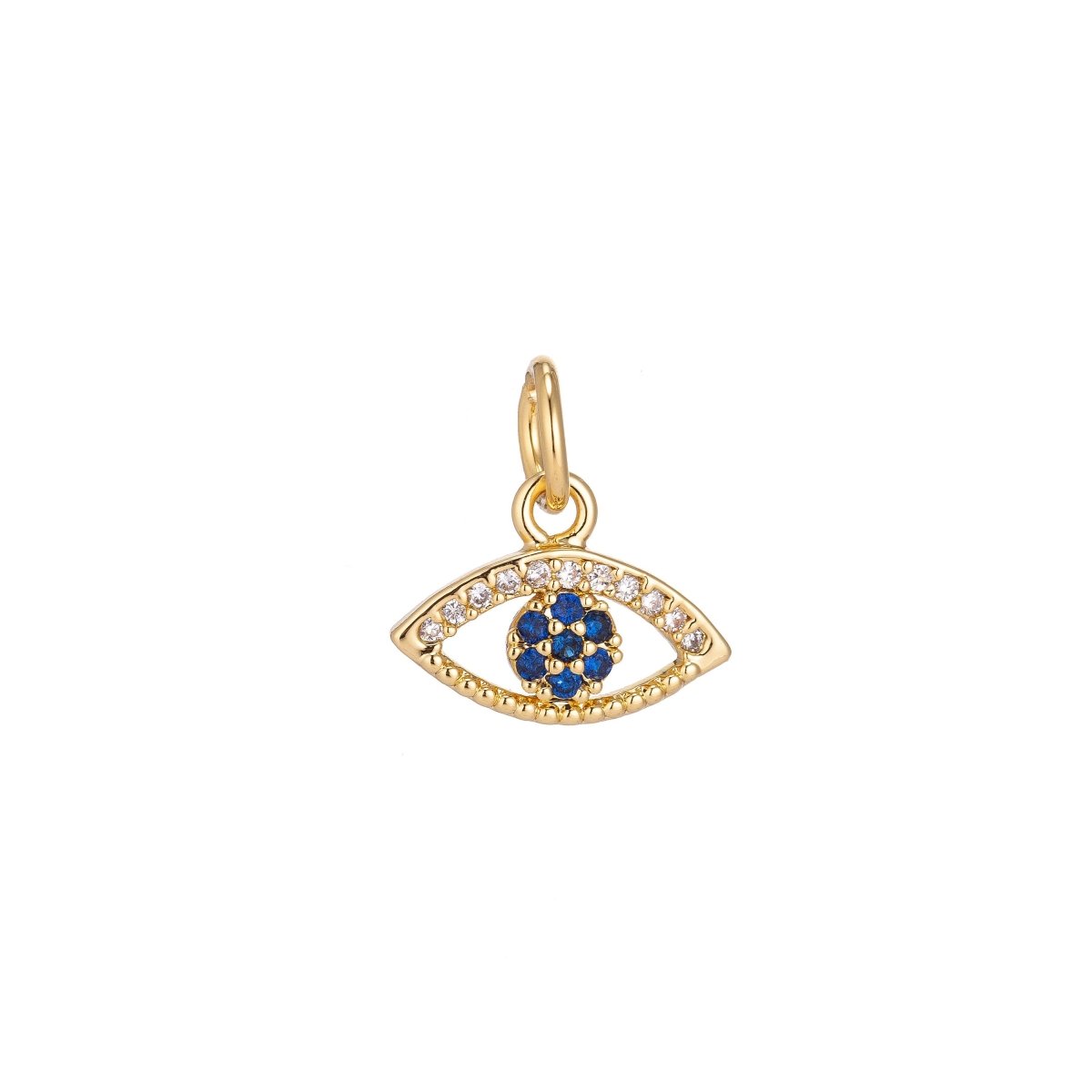 Dainty Delicate Tiny Evil Eye Charm Protection Necklace Micro Pave CZ Cubic Zirconia Blue Evil Eye Pendant 18kt Gold Filled / White Gold C-156