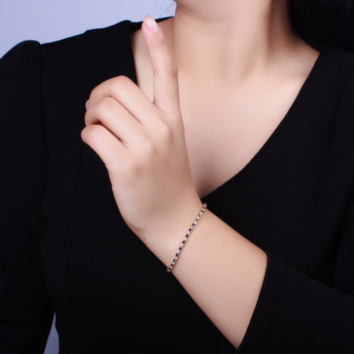 Dainty Diamond CZ Tennis Bracelet Blue Green Red Clear Cz Stone Tennis Bracelet | WA-1770 - WA-1777