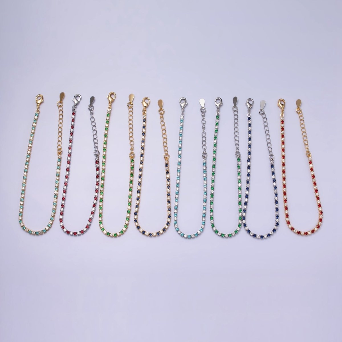 Dainty Diamond CZ Tennis Bracelet Blue Green Red Clear Cz Stone Tennis Bracelet | WA-1770 - WA-1777
