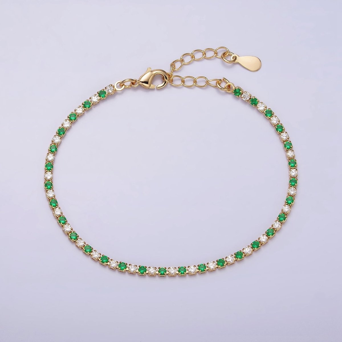Dainty Diamond CZ Tennis Bracelet Blue Green Red Clear Cz Stone Tennis Bracelet | WA-1770 - WA-1777