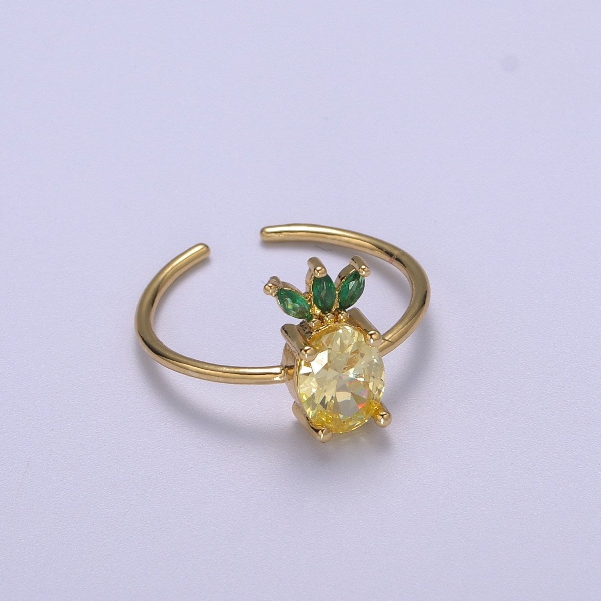 Dainty Dole Pineapple CZ Gold Band Adjustable Ring S-217