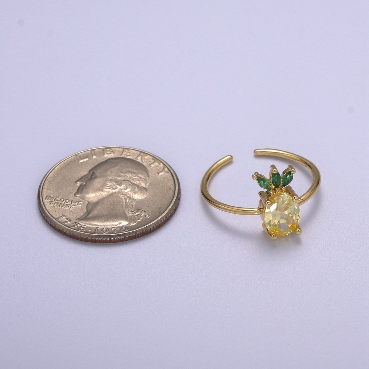Dainty Dole Pineapple CZ Gold Band Adjustable Ring S-217