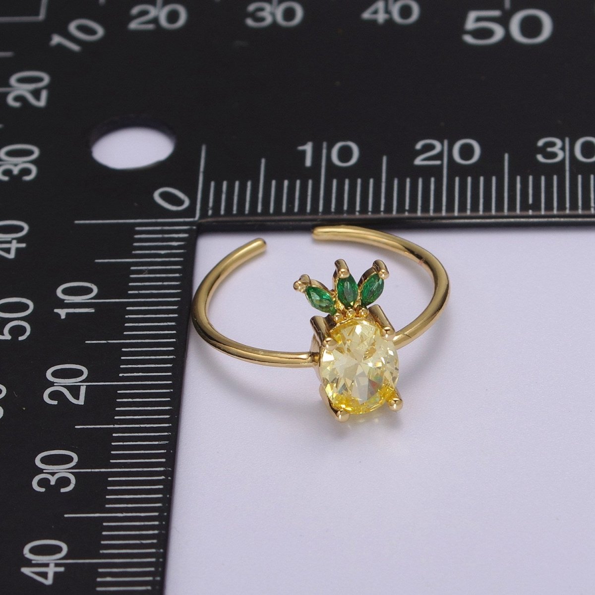 Dainty Dole Pineapple CZ Gold Band Adjustable Ring S-217