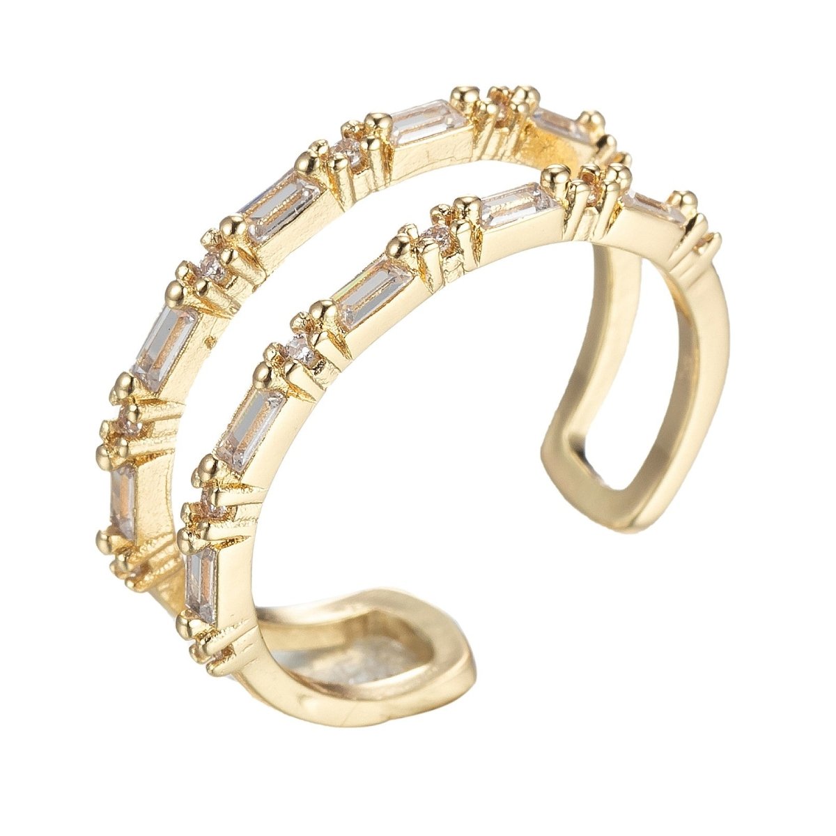 Dainty Double Band Baguette Gold Open Ring Stacking jewelry  O-983
