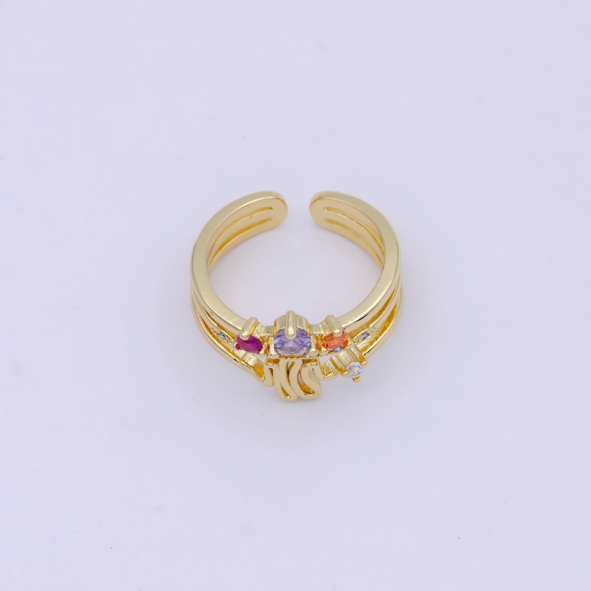 Dainty Double Layer CZ Crown Ring Stackable Ring S-395