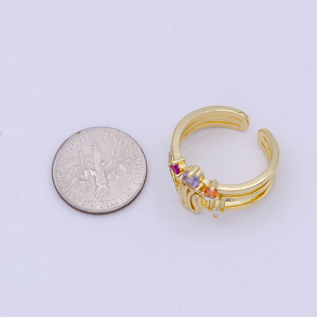 Dainty Double Layer CZ Crown Ring Stackable Ring S-395