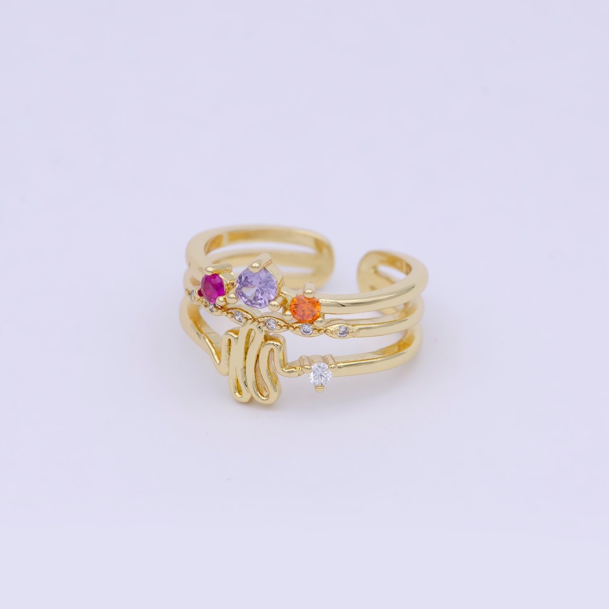 Dainty Double Layer CZ Crown Ring Stackable Ring S-395