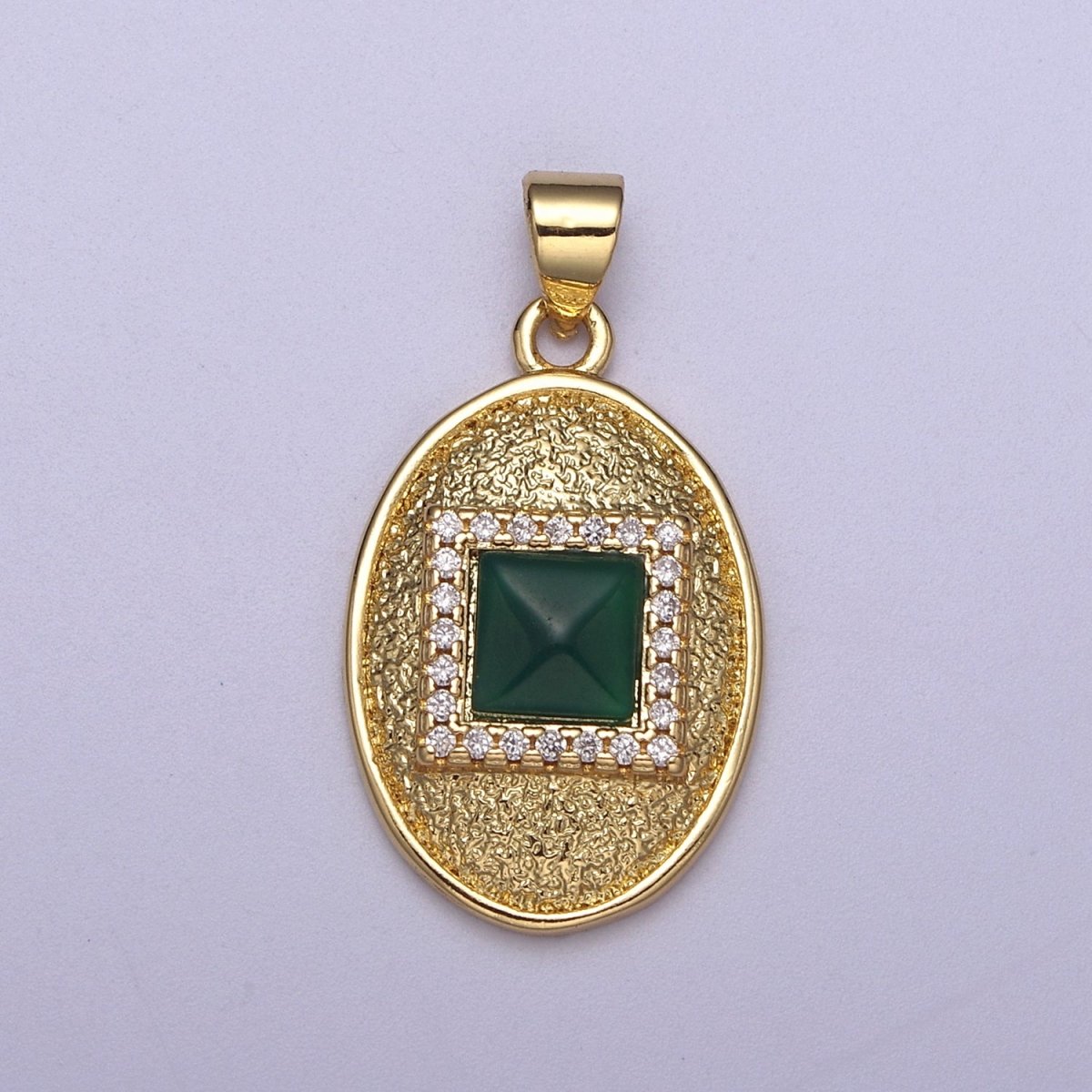 Dainty Egg Oval Pendant Square Green CZ Stone Charm H-215
