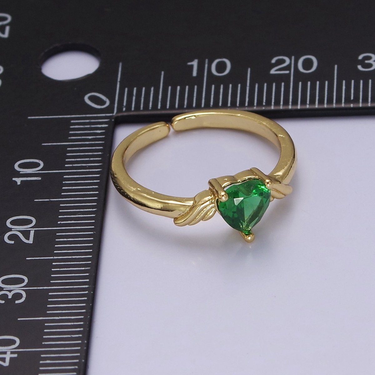 Dainty Emerald Green Heart Ring Green Cz Angel Wing Ring O-2105