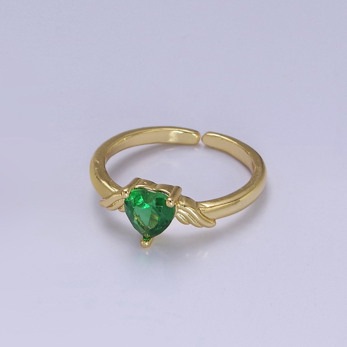 Dainty Emerald Green Heart Ring Green Cz Angel Wing Ring O-2105