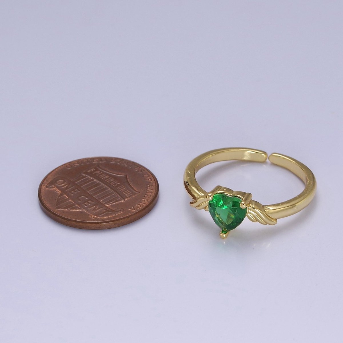 Dainty Emerald Green Heart Ring Green Cz Angel Wing Ring O-2105