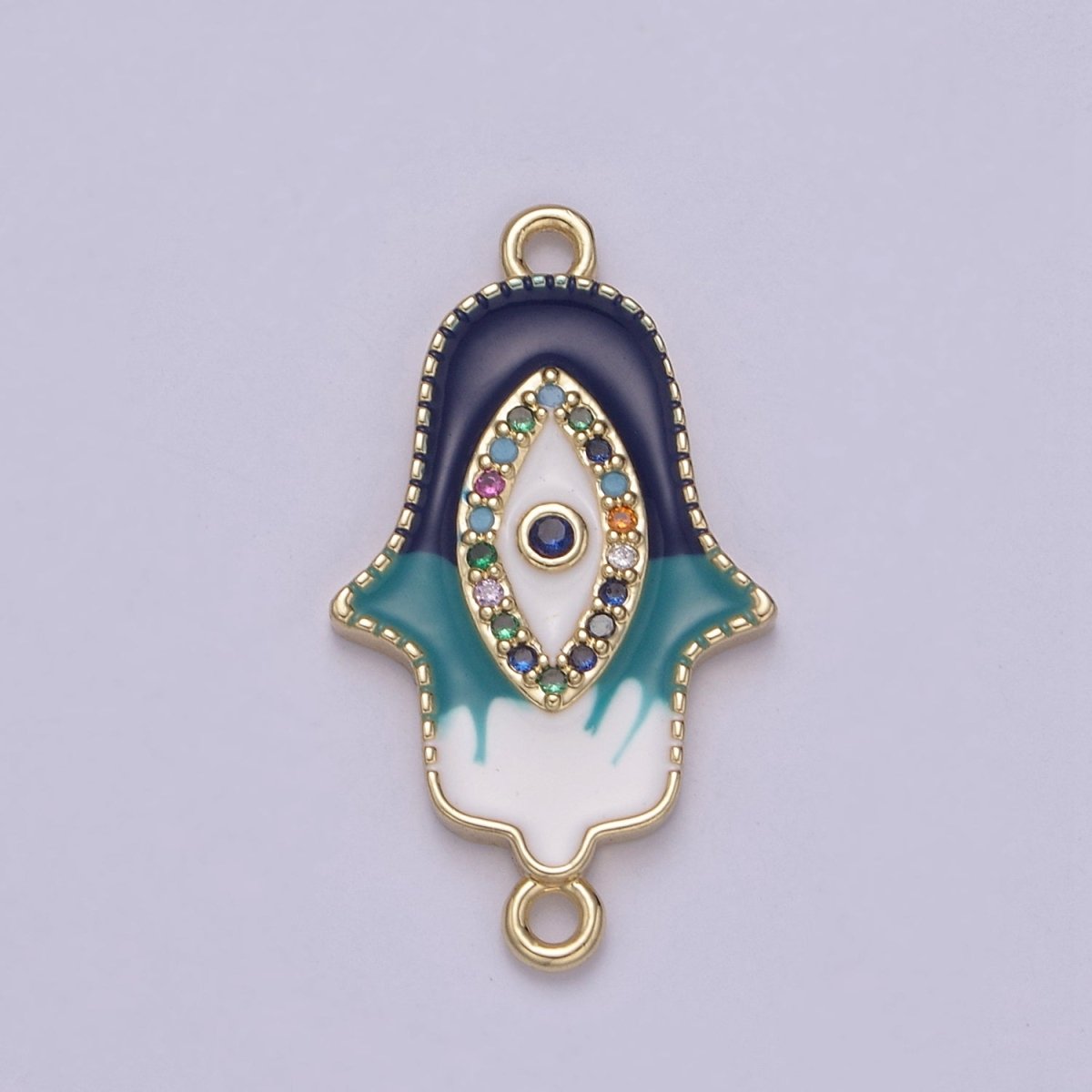 Dainty Enamel Hamsa Hand Charm Evil Eye Hand of Fatimah Link Connector for Bracelet Necklace Supply F-681