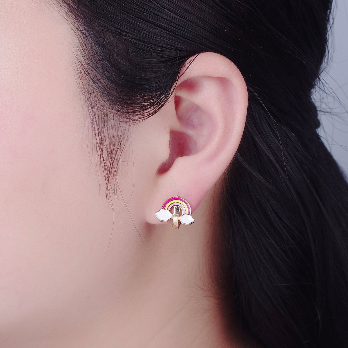 Dainty Enamel Rainbow Huggie Earring Kawaii Cloud Earring T-433