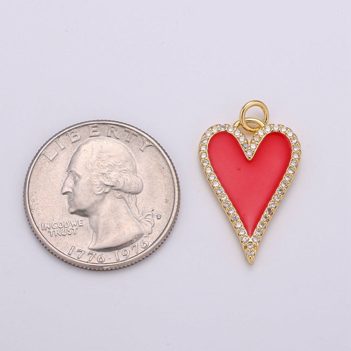 Dainty Enamel Red heart Pendant, CZ Micro Pave Gold Filled Heart pendant, Enamel pendant, Statement Necklace Jewelry Supply D-902