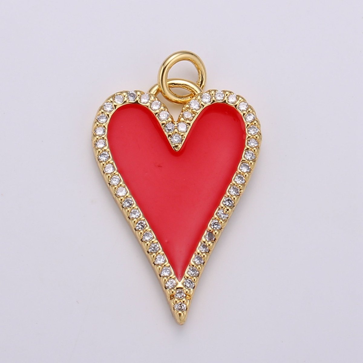 Dainty Enamel Red heart Pendant, CZ Micro Pave Gold Filled Heart pendant, Enamel pendant, Statement Necklace Jewelry Supply D-902