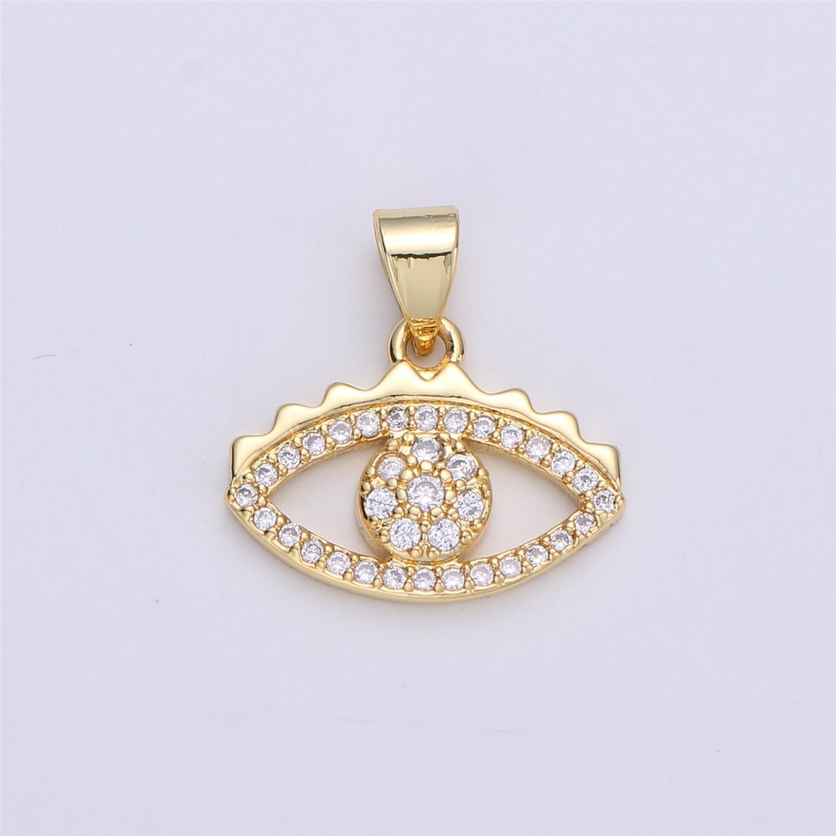 Dainty Evil Eye Charm Protection Necklace Gold Greek Eye Micro Pave Pendant, 24K Gold Filled Cubic Evil Eye Charm I-329