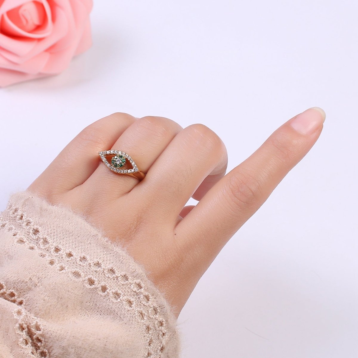 Dainty Evil Eye Stacking Ring, Gold Minimalist Ring, Simple CZ Ring, Gold Fill Ring, Thin Ring, Delicate Ring, Gift for her U-281 ~ U-283