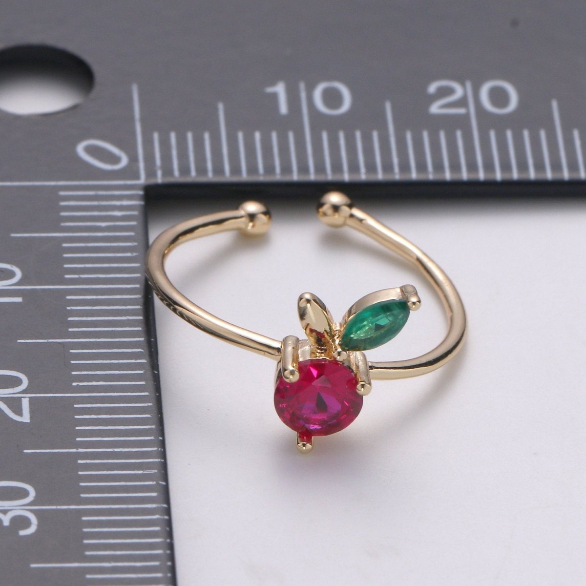 Dainty Fruit ring, Gold Mini Fruit Ring, Dainty Stackable Rings, Open Adjustable Ring Crystal Tropical Fruits, Red Cherry Ring R-115