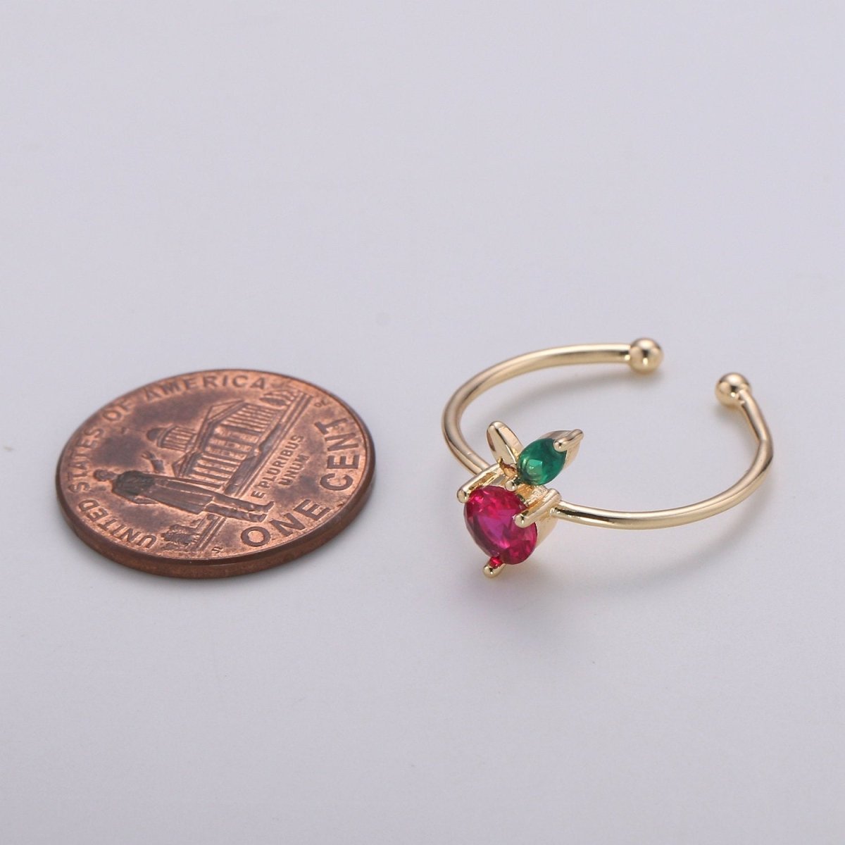 Dainty Fruit ring, Gold Mini Fruit Ring, Dainty Stackable Rings, Open Adjustable Ring Crystal Tropical Fruits, Red Cherry Ring R-115