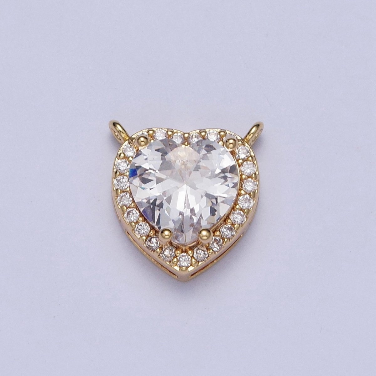 Dainty Full Heart Love 16K Gold Filled Charm Connector Clear micro pave Cubic Zirconia Crystal Connector for Bracelet Necklace Supply G-525