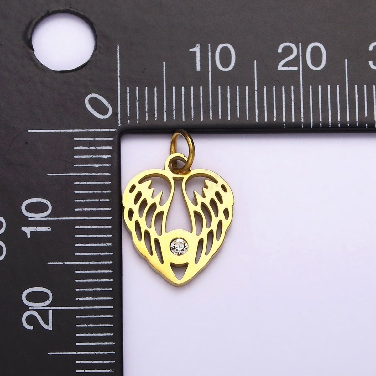Dainty Gold Angel Wing Charm in Stainless Steel Heart Pendant P-879