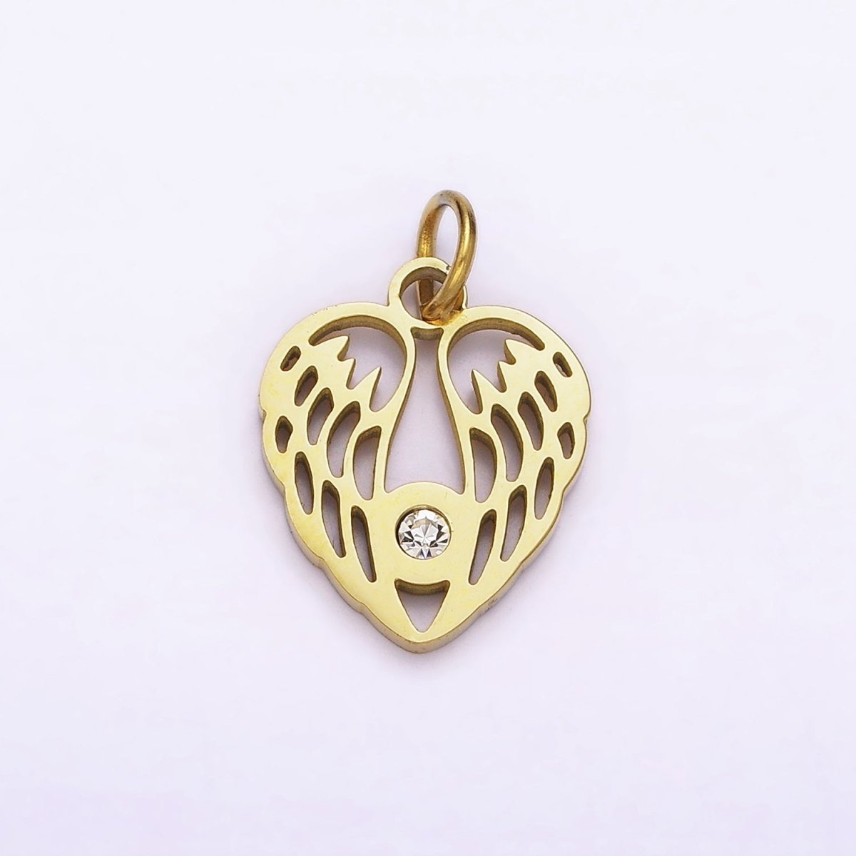 Dainty Gold Angel Wing Charm in Stainless Steel Heart Pendant P-879