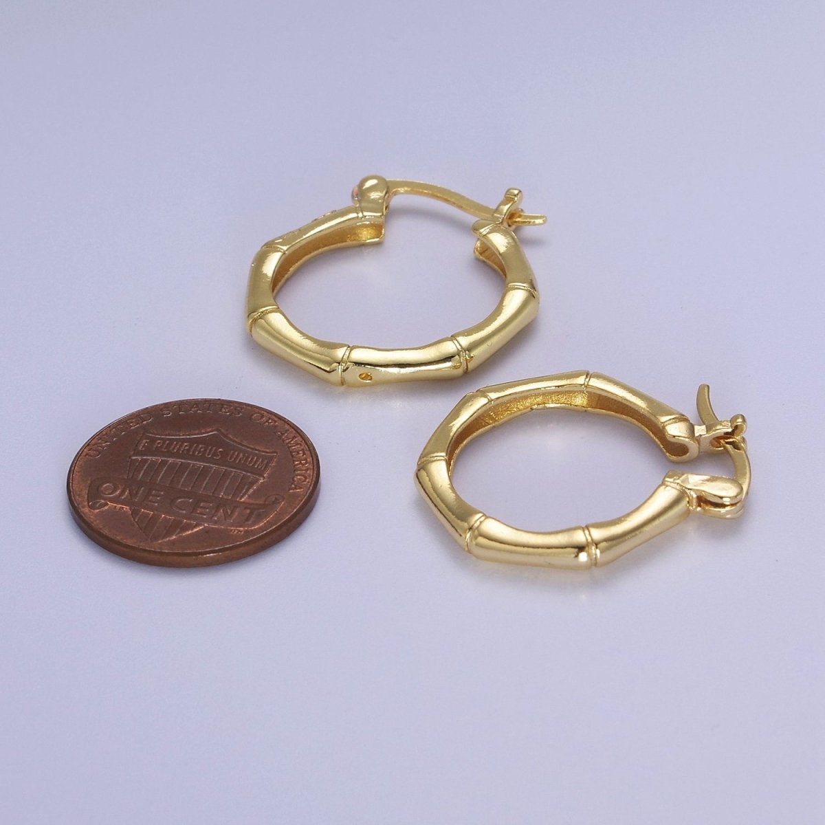 Dainty Gold Bamboo Hoop Earring 23mm Classic Minimalist Hoop  V-093
