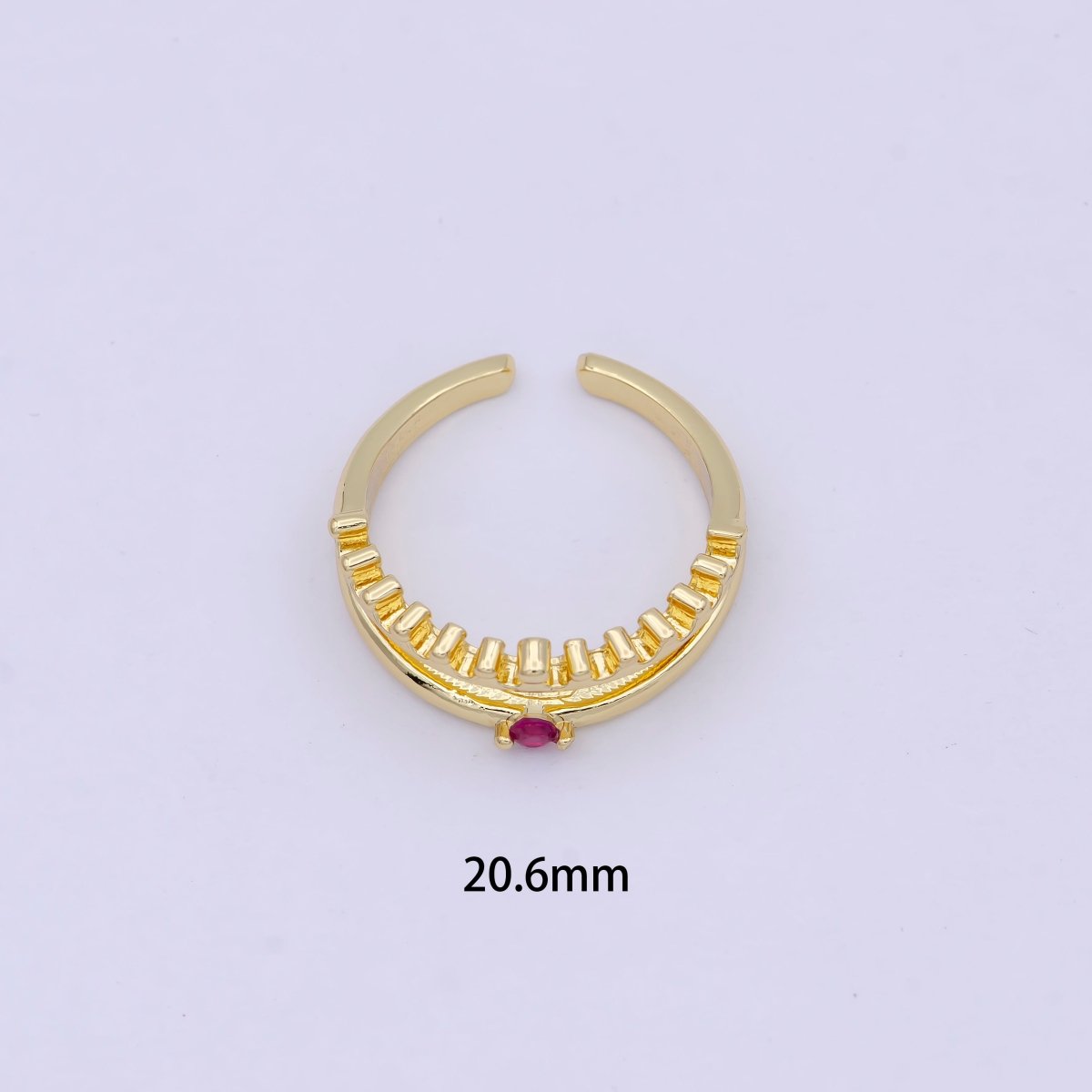 Dainty Gold Band Fuchsia Pink Cz Ring Open Adjustable Stackable Jewelry S-311