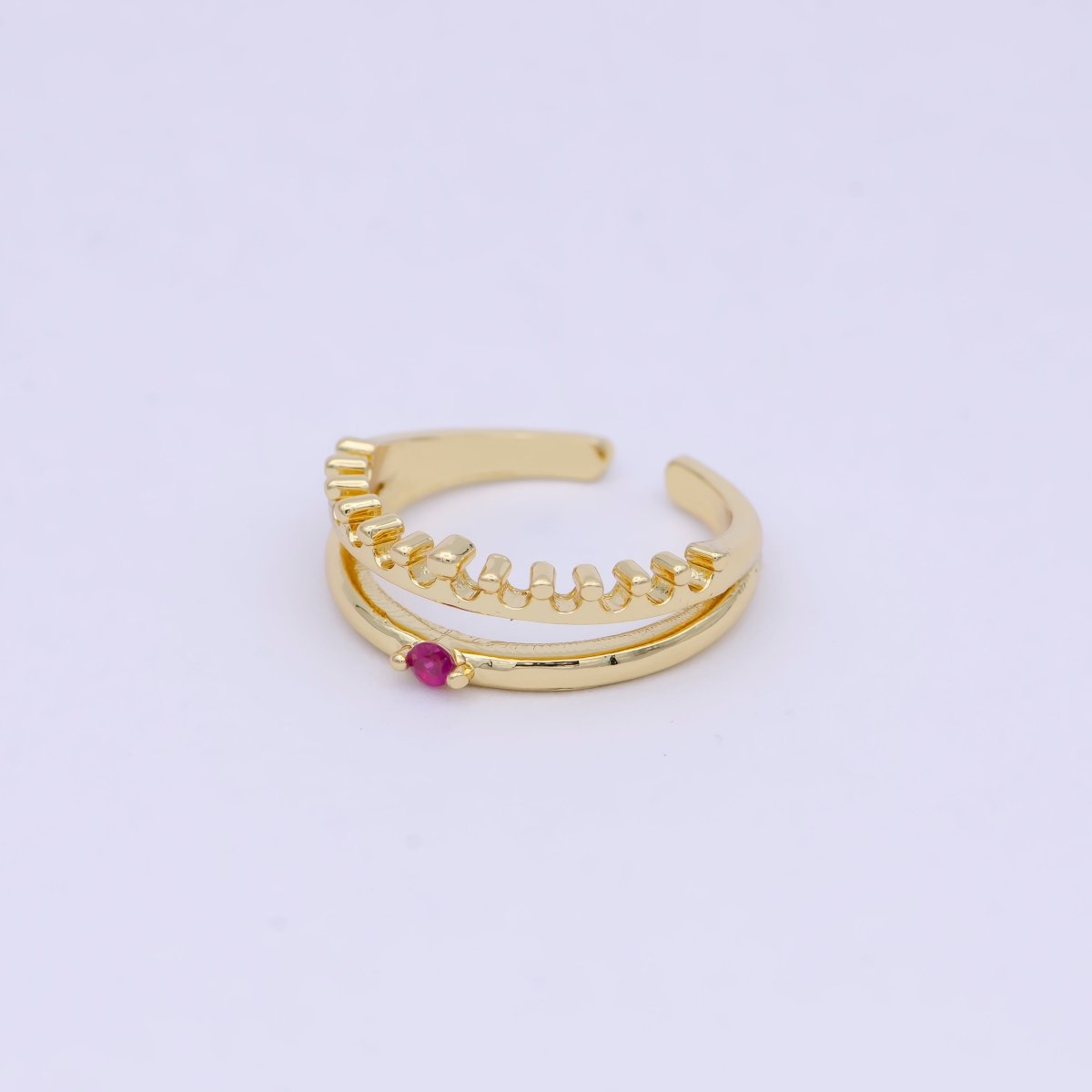 Dainty Gold Band Fuchsia Pink Cz Ring Open Adjustable Stackable Jewelry S-311
